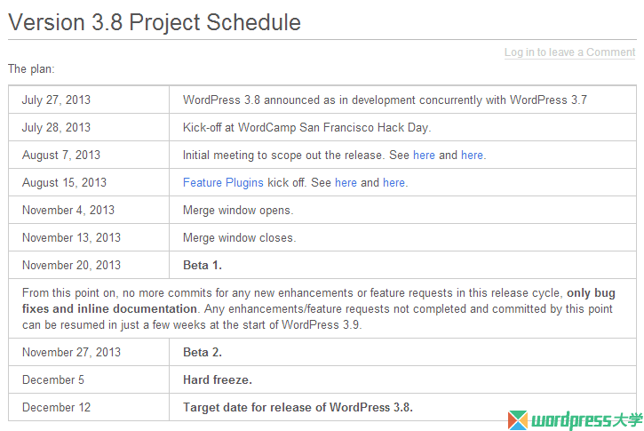 11月20日将发布WordPress 3.8 Beta1,12月12日将发布3.8正式版