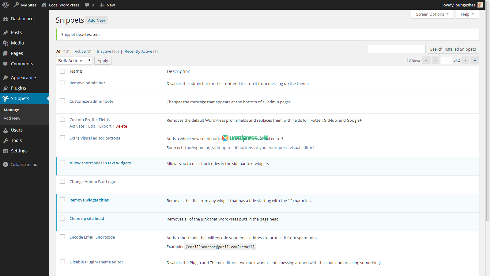 WordPress 使用 Code Snippets 管理代码片段