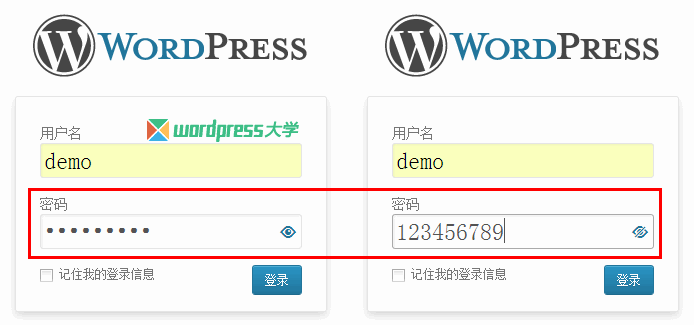 WordPress后台登录界面显示/隐藏密码