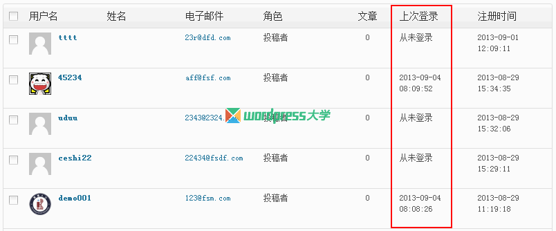 WordPress 后台用户列表添加上次登录时间（代码版）