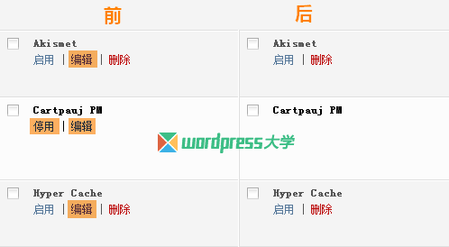 WordPress 移除插件列表的“编辑”和“停用”链接