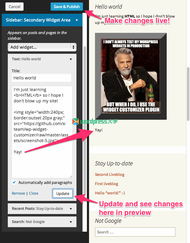 WordPress 3.9 可能添加小工具编辑和预览功能