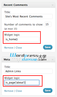 WordPress小工具只在指定页面显示的插件：Widget Logic