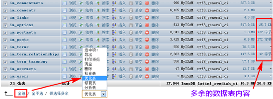 phpMyAdmin教程 之 检查/优化/修复/删除/编辑数据表