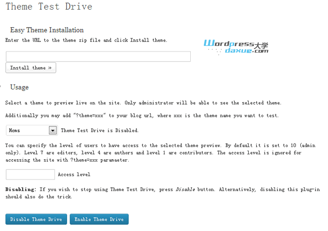 WordPress主题测试插件:Theme Test Drive