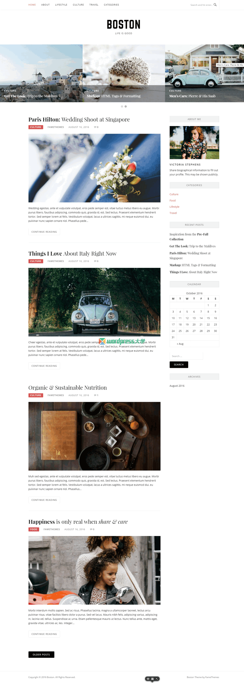 WordPress 免费博客主题 Boston