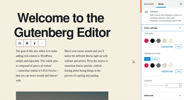 Gutenberg 7.9将渐变背景添加到更多块，新增一些排版控件和模式