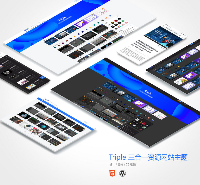 Triple-设计/源码/CG视频三合一WordPress资源站主题插图