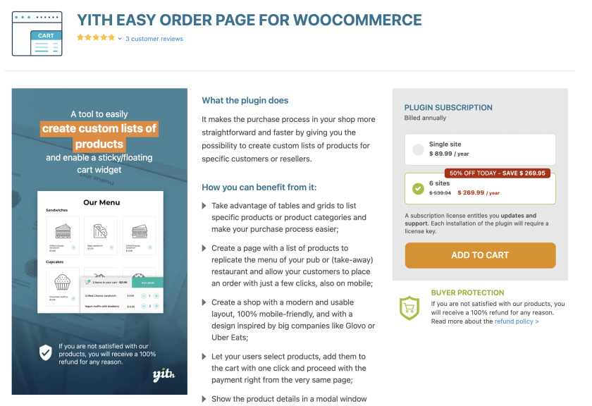 YITH Easy Order Page
