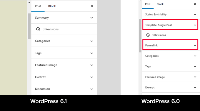 WordPress 6.1 中缺少面板