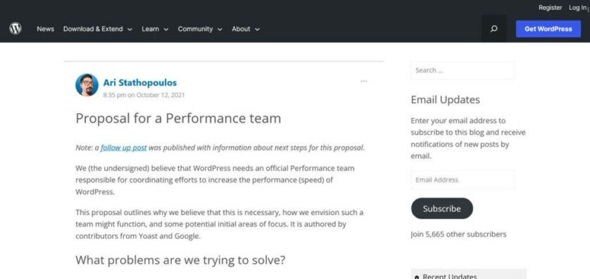 WordPress 核心性能团队原始提案