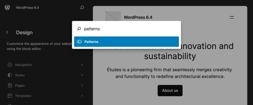 在 WordPress 6.4 中搜索模式