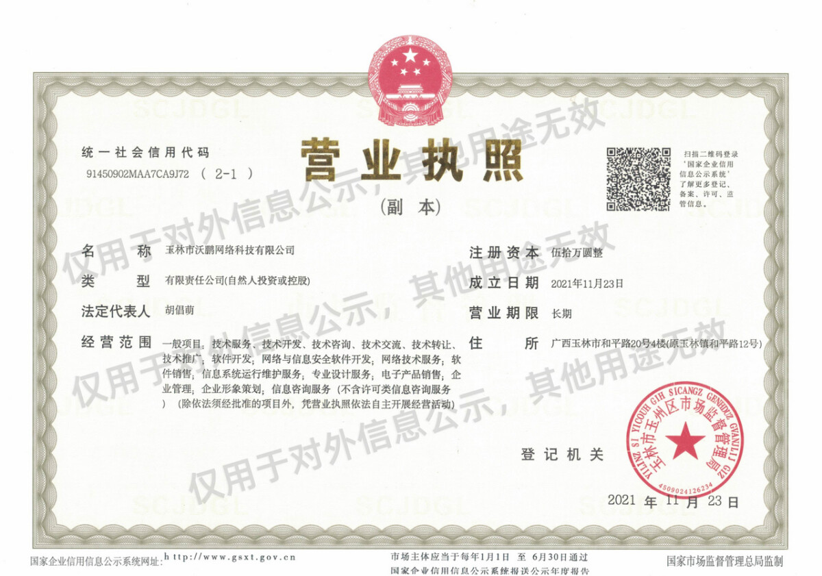 营业执照公示 - Business License