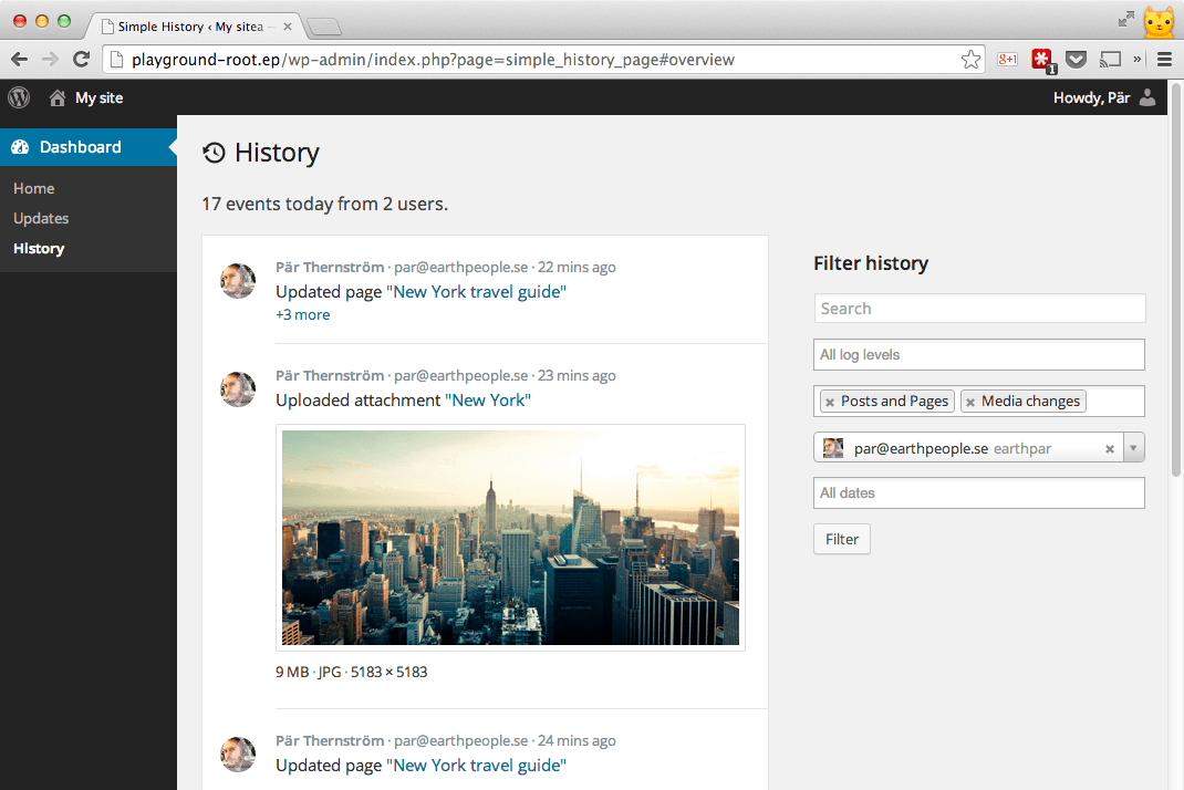 跟踪 WordPress 后台所有用户的操作记录