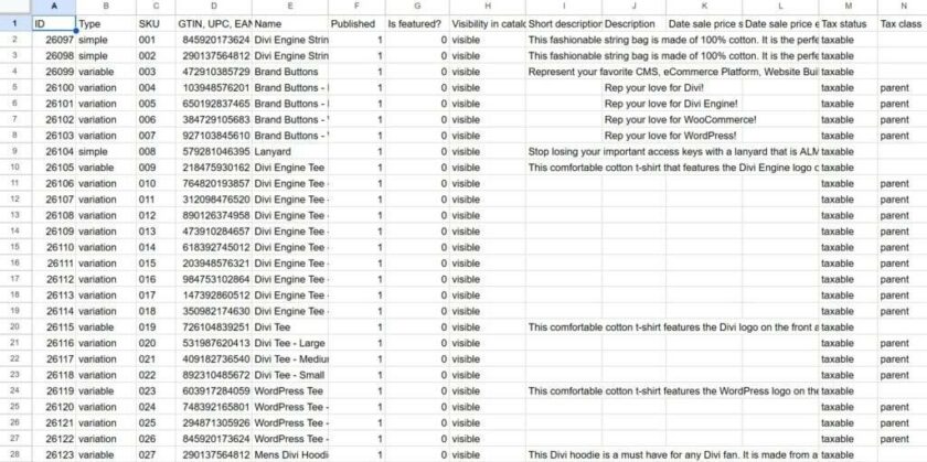 WooCommerce 产品 feed 示例
