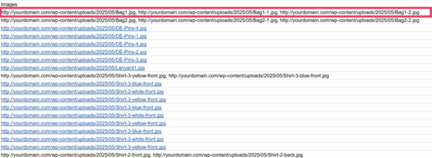WooCommerce 产品 CSV 显示“图像”字段中列出的多幅图像