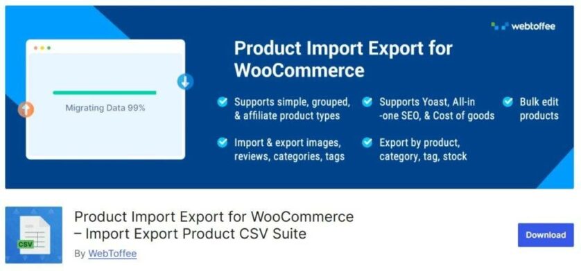 WordPress 插件目录上的产品导入导出页面。