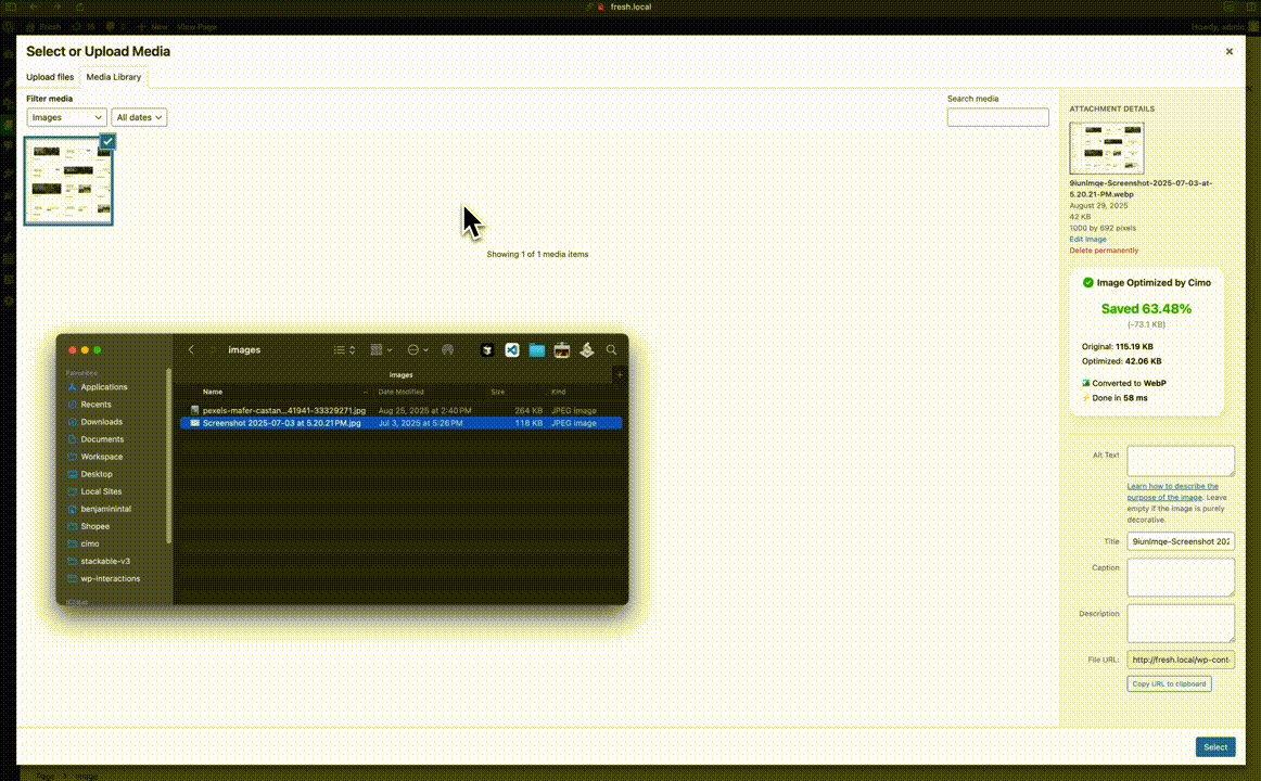 Cimo：一款在浏览器端压缩和转换为 WebP 图片的WordPress插件 - Cimo Image Optimizer Upload