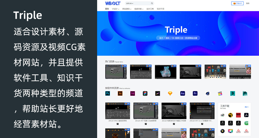 WordPress软件素材源码付费下载主题Triple