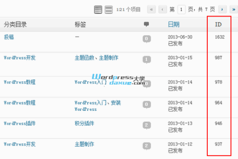 WordPress后台显示文章、分类、页面、标签、评论、用户等的 ID