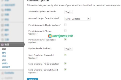 WordPress 3.7+ 配置后台自动更新 Update Control