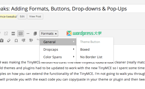 WordPress 3.9+ TinyMCE 4 增强：添加样式、按钮、字体、下拉菜单和弹出式窗口