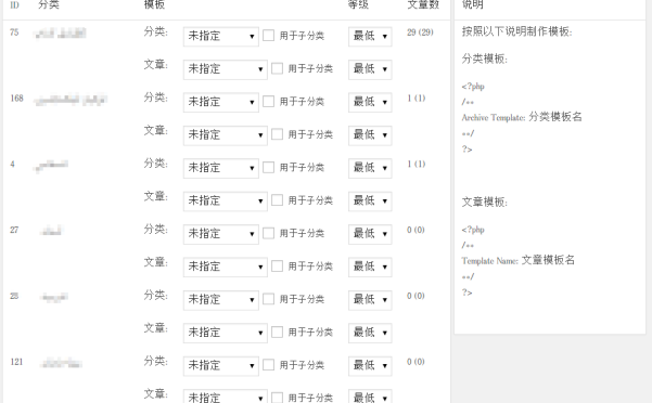 WordPress 分类及分类下的文章添加模板选择功能