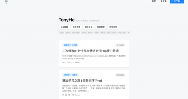 WordPress 单栏博客主题 Tony（采用Vue.js开发）