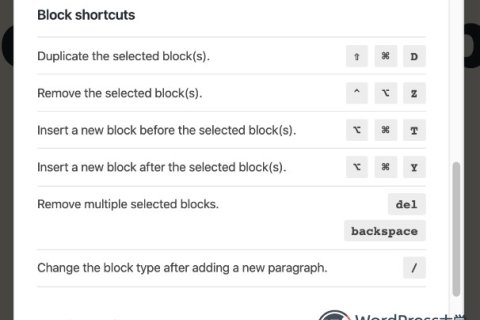 WordPress 5.4的古腾堡编辑器键盘快捷键