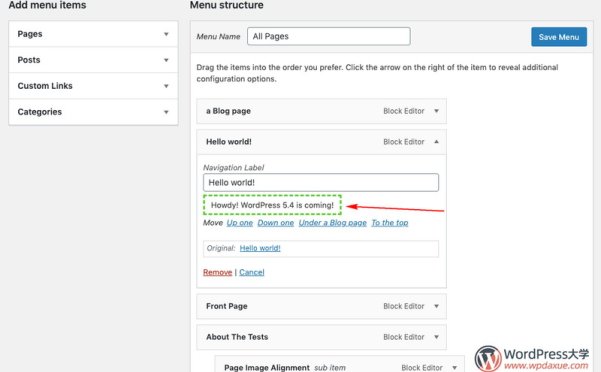 WordPress 5.4可将自定义字段添加到菜单项