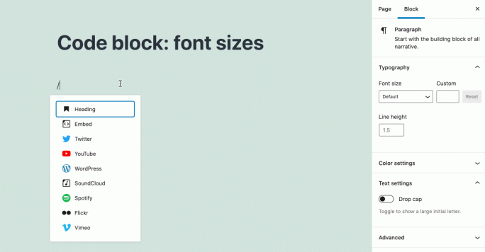 Gutenberg 9.5 新增封面块全高对齐和代码块字体大小设置