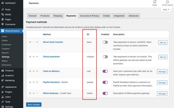 将 ID 列添加到 WooCommerce 付款方式列表