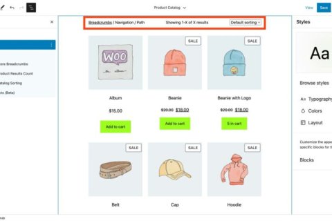 WooCommerce 7.5.0 引入了 3 个新块，扩展了对全局样式的支持