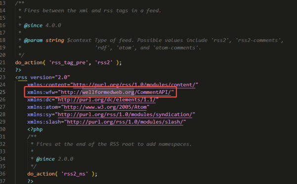 WordPress 正确移除 Feed 输出的 wellformedweb.org/CommentAPI 恶意网址